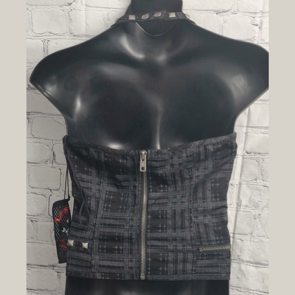 Rare Vintage DEADSTOCK Lip Service Grey Plaid Studded Corset Top - Picture 3 of 8